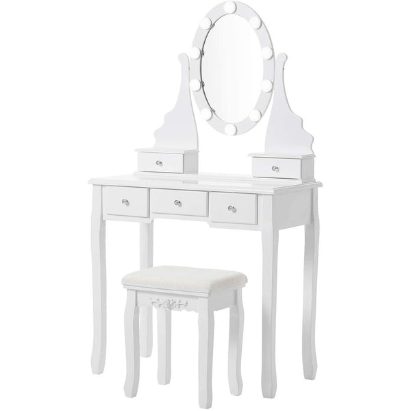 Nancys Kristol Toalettbord - Med Spegel & LED-belysning - Sminkbord - För kvinnor - Toalettbord - Vit - 80 x 40 x 143 cm (L x B x H)